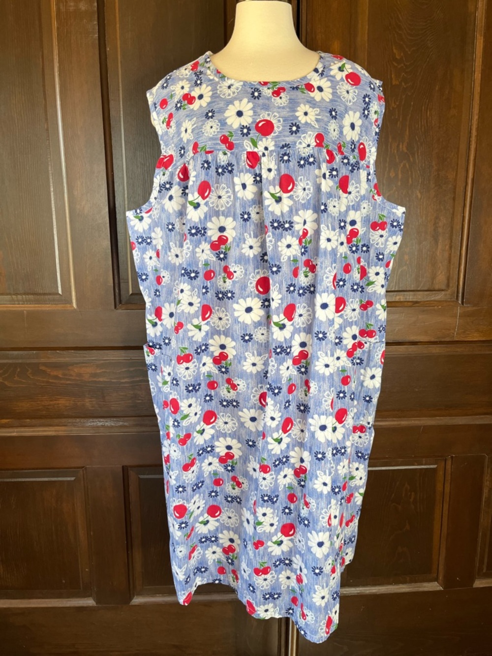 National Women's 3X Sleeveless Patio Dress Mumu Cherry Print Cotton Blend NWOT